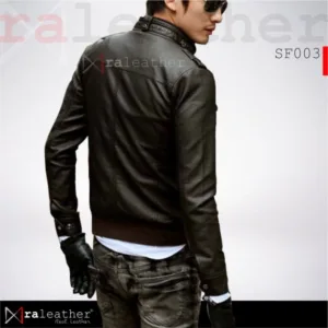 Front view minimalist men leather jacket black