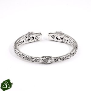 Handmade Bali silver bracelet oxidized cuff with intricate scrollwork