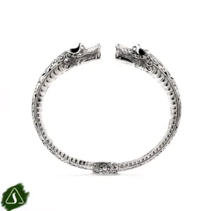 925 silver cuff bracelet with guardian dog heads detailed Balinese design