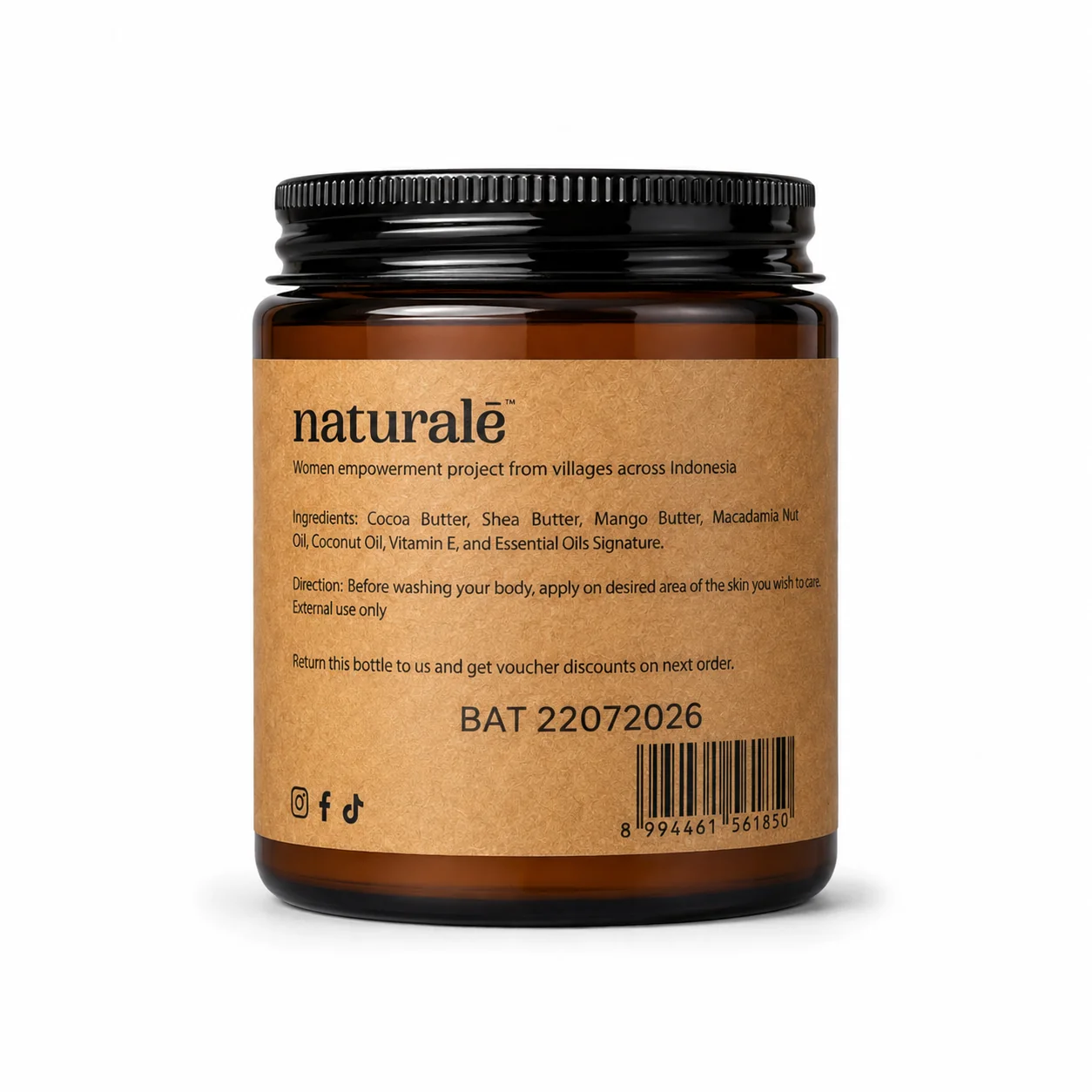 Natural Body Butter 100ml Indonesia natural body butter with coconut and macadamia nut oil