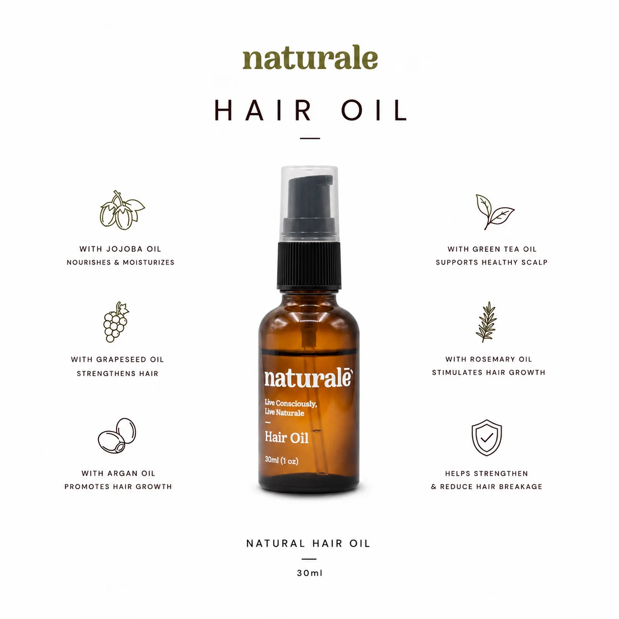 Natural Candlenut Hair Oil 30ml Indonesia Naturalē Candlenut hair oil with coconut and jojoba oil