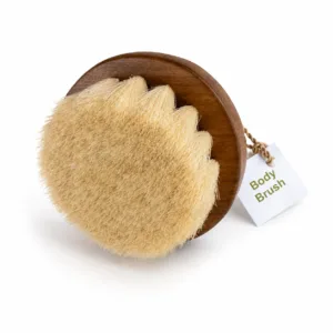 natural body brush made from teak wood and plant bristles