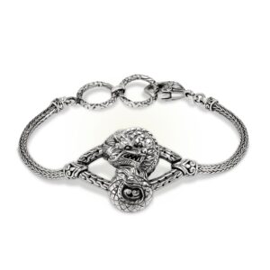Balinese sterling silver dragon bracelet with engraved ornamental details