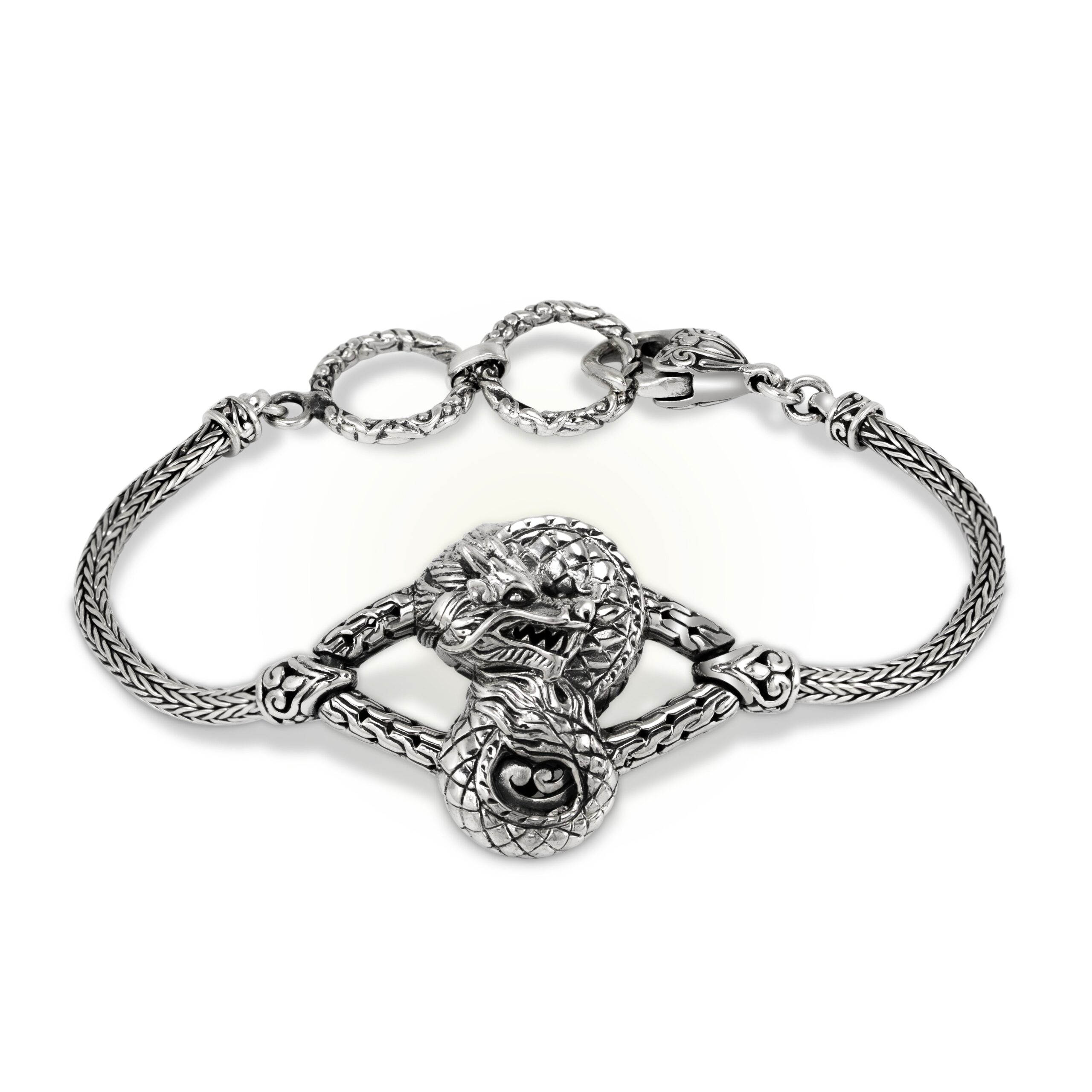 Balinese Silver Dragon Bracelet Ornamental Detail Balinese sterling silver dragon bracelet with engraved ornamental details