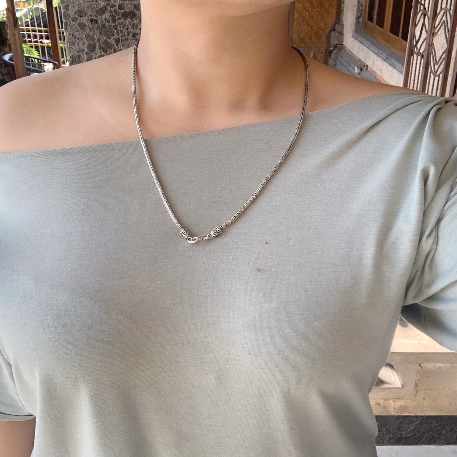 3mm Tulang Naga Woven Silver Necklace Artisan Jewelry Handmade Balinese Tulang Naga sterling silver necklace