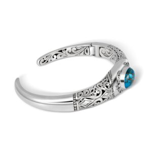 sterling silver turquoise cuff bracelet with Balinese ornamental silverwork