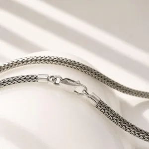 Bali handmade 925 sterling silver Foxtail chain necklace 4x5mm