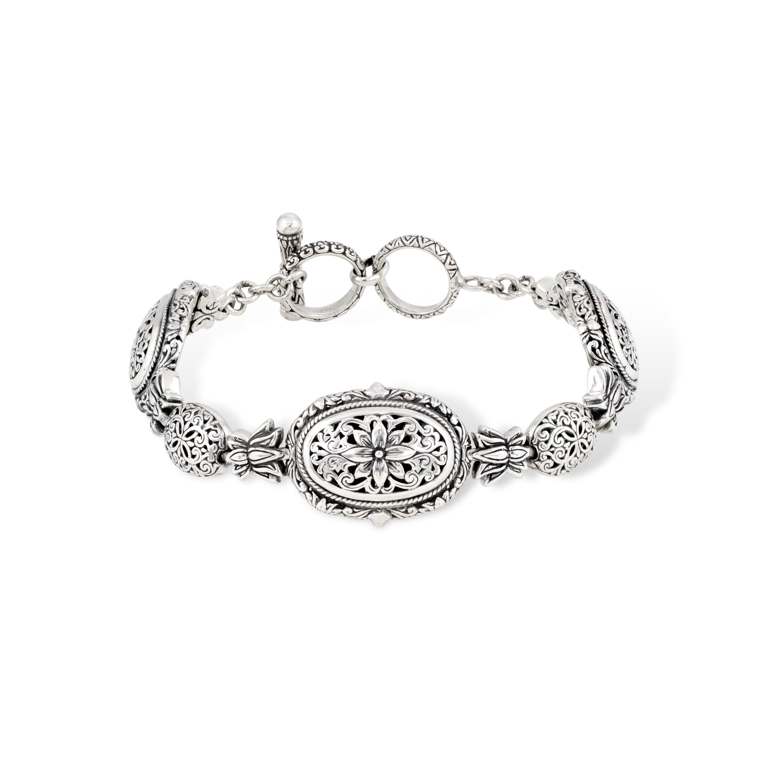 Silver Floral Engraved Balinese Sterling Silver Bracelet silver floral engraved Balinese 925 sterling silver bracelet