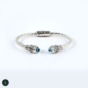 Balinese 925 sterling silver open cuff bracelet with blue topaz
