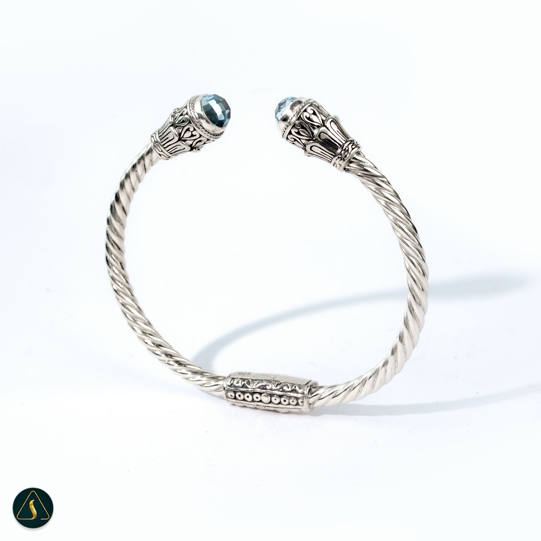 Sterling Silver 925 Twisted Cable Cuff Bracelet with Blue Topaz sterling silver twisted cable cuff bracelet with blue topaz gemstones