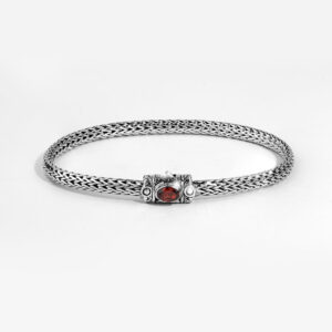 Balinese 925 sterling silver foxtail bracelet with garnet end cap