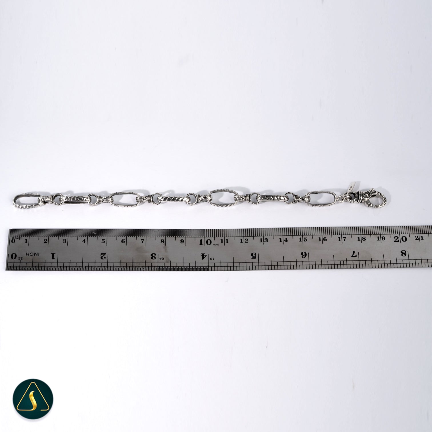 Handmade Bali Silver Bracelet with Carved Interconnected Links handmade Bali silver bracelet with interconnected carved links
