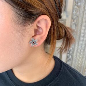 Bali handmade 925 sterling silver flower gemstone earrings
