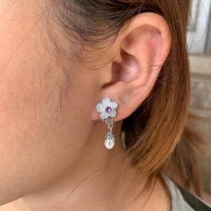 925 silver floral dangle earrings with natural pearl