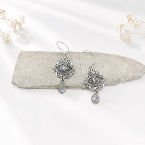 Bali handmade 925 sterling silver Dewi Lotus gemstone earrings