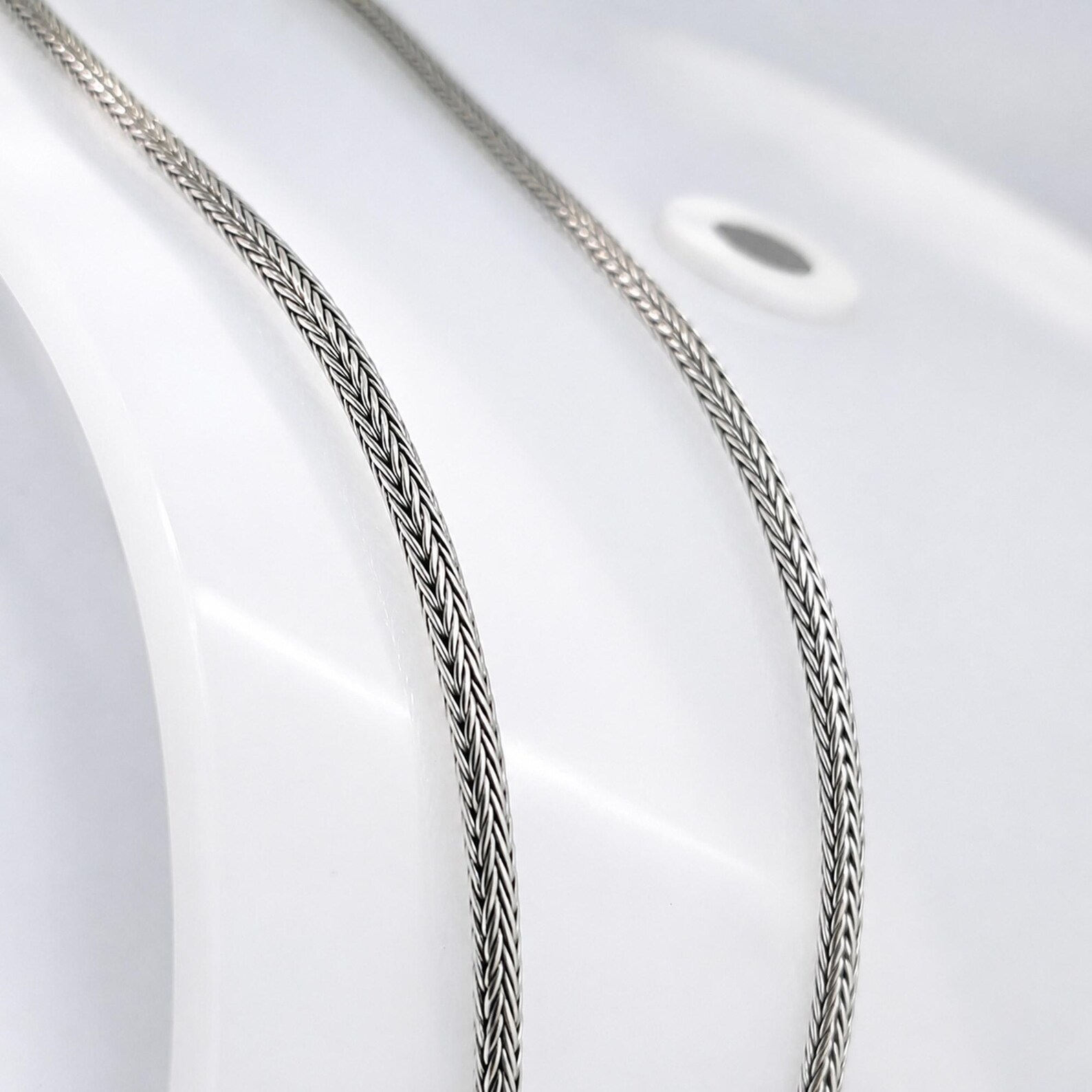 Bali 925 Silver Woven Chain Necklace Detailed Texture Bali handmade Tulang Naga silver necklace for men and women