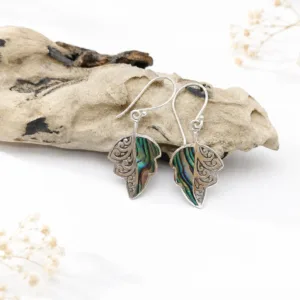 Handmade Balinese filigree abalone butterfly sterling silver earrings