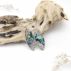925 sterling silver marquise abalone earrings close up