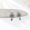 Handmade Balinese lotus sterling silver dangle earrings with gemstone