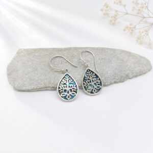 Bali handmade 925 sterling silver Tree of Life abalone shell earrings