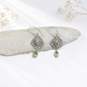 Genuine gemstone 925 sterling silver Dewi Lotus earrings