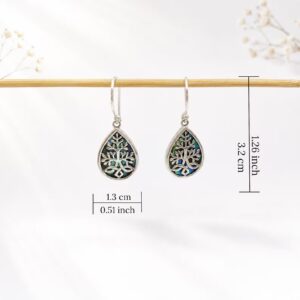 Handmade Bali Tree of Life sterling silver dangle earrings with abalone
