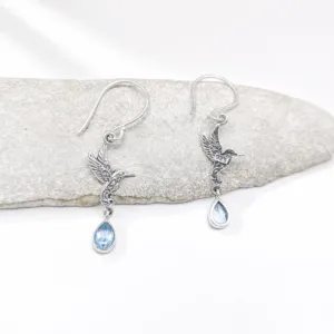 handmade Bali hummingbird earrings with genuine gemstone