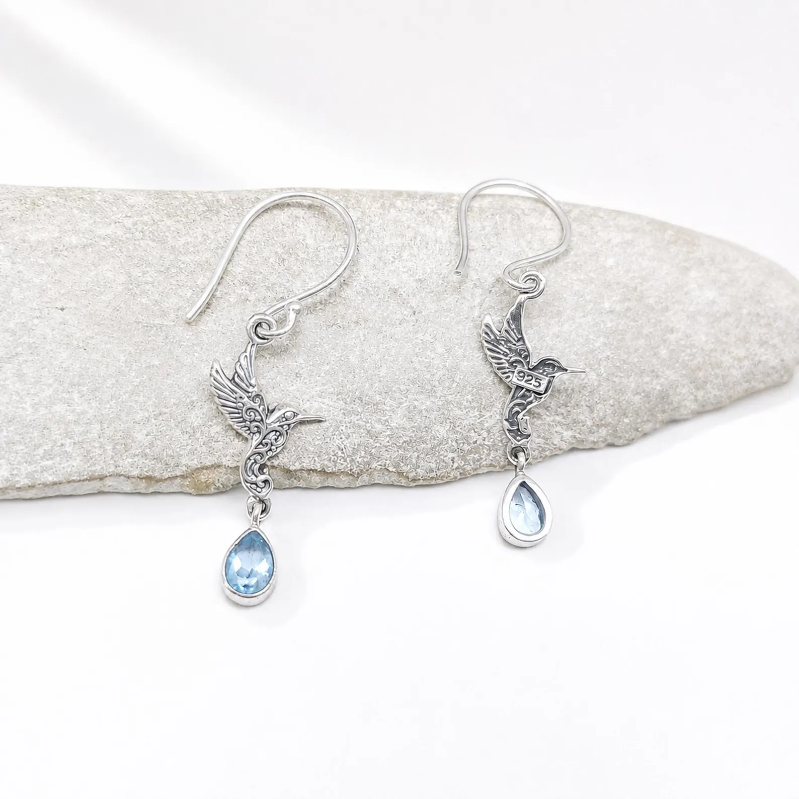 Bali Handmade Hummingbird Sterling Silver Gemstone Earrings handmade Bali hummingbird earrings with genuine gemstone