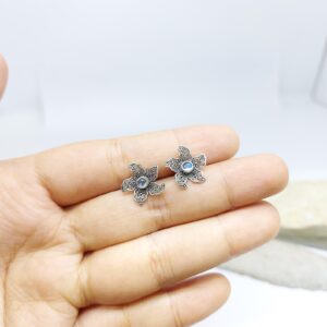 Colorful gemstone 925 silver flower earrings from Bali