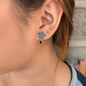 Handmade Balinese flower sterling silver dangle earrings