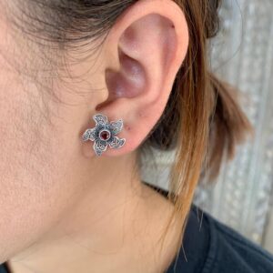 Handmade Bali five petal sterling silver flower earrings