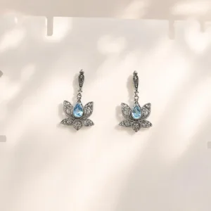 lotus gemstone dangle earrings handmade in Bali