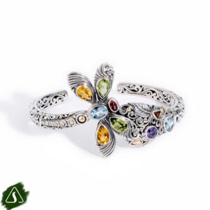 dragonfly multi gemstone Balinese 925 sterling silver cuff