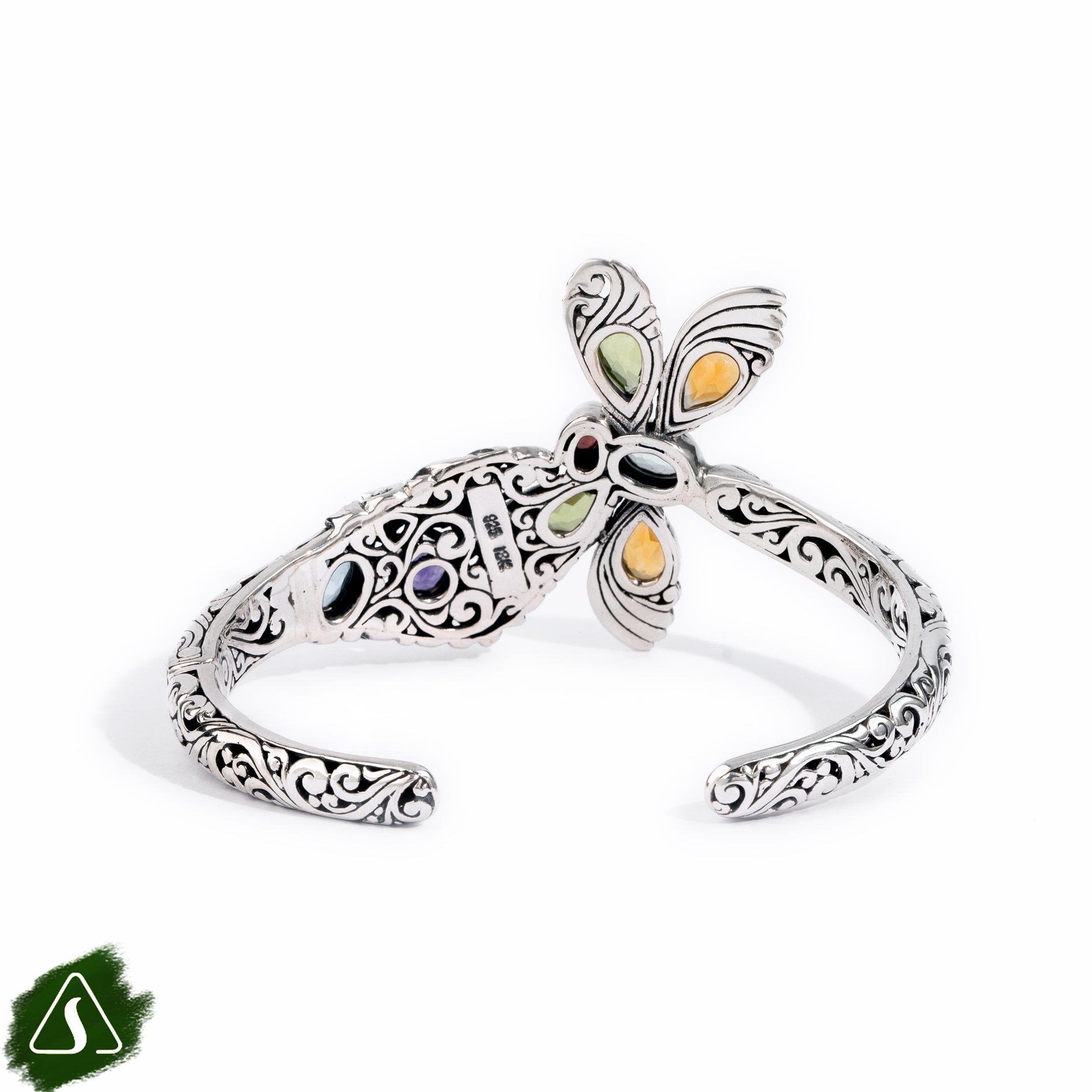 Handmade Balinese Dragonfly Silver Cuff with Gemstones handmade Balinese dragonfly silver cuff with natural gemstones