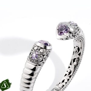 handcrafted 925 sterling silver open cuff bracelet with faceted amethyst