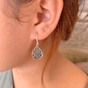 Balinese 925 sterling silver teardrop abalone earrings