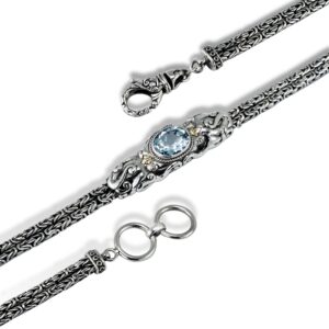 detailed sterling silver octopus bracelet with blue topaz and 18K gold accents