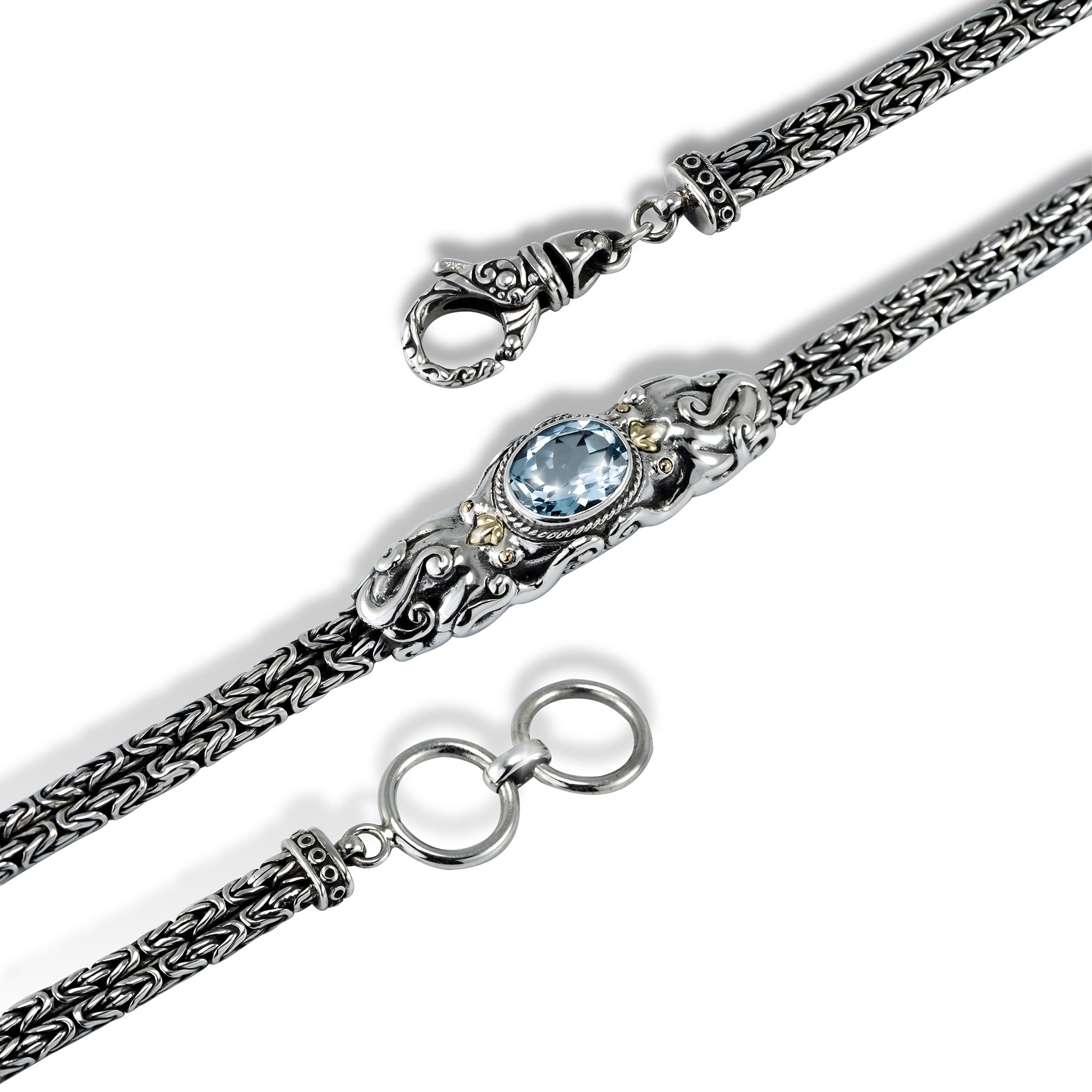 Detailed Octopus Silver Bracelet with Blue Topaz and Gold Accents detailed sterling silver octopus bracelet with blue topaz and 18K gold accents
