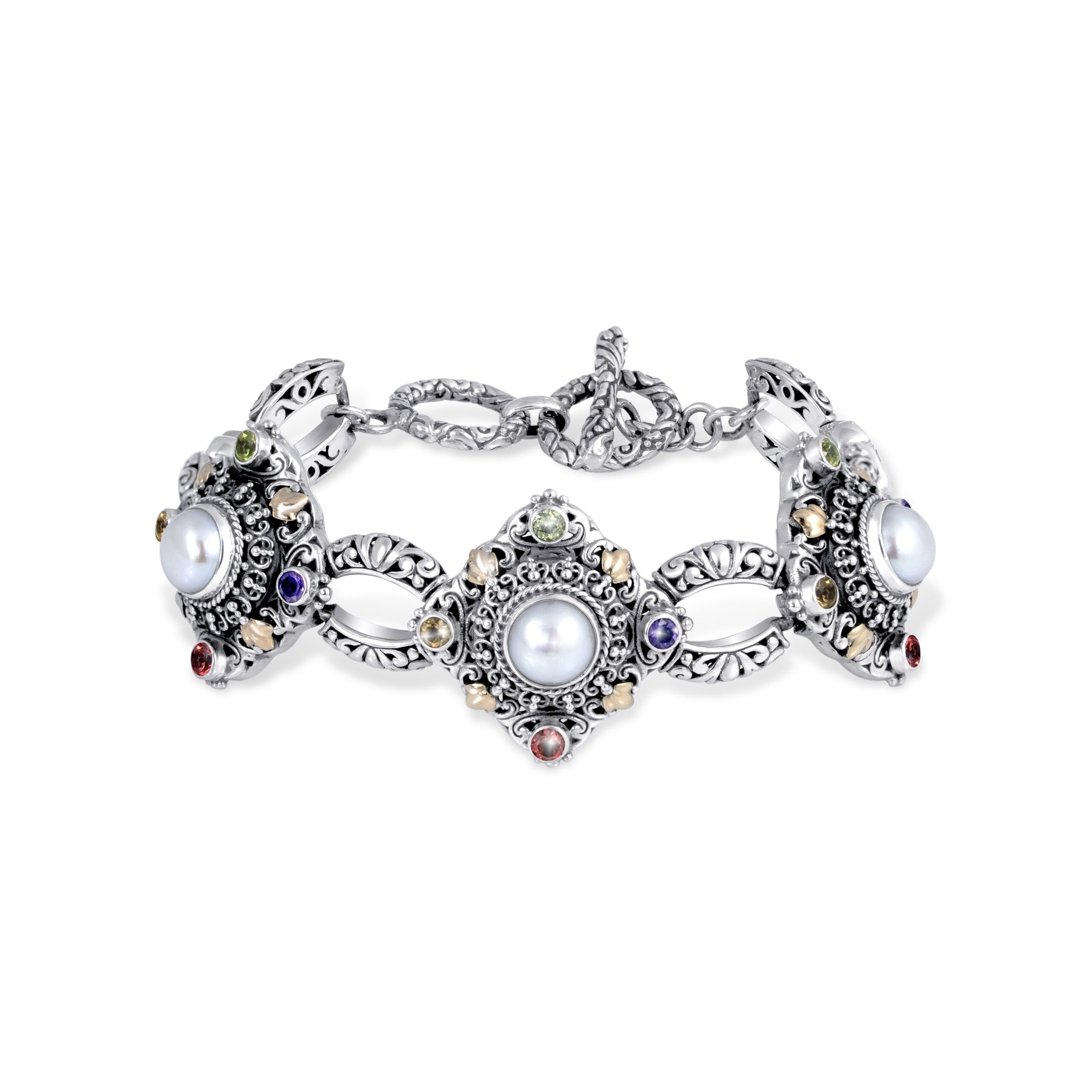 Handcrafted Balinese Sterling Silver Filigree Link Bracelet Handcrafted 925 sterling silver link bracelet with ornate filigree panels inspired by Balinese temple art