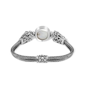handmade Balinese silver bracelet with two frog motifs and pearl