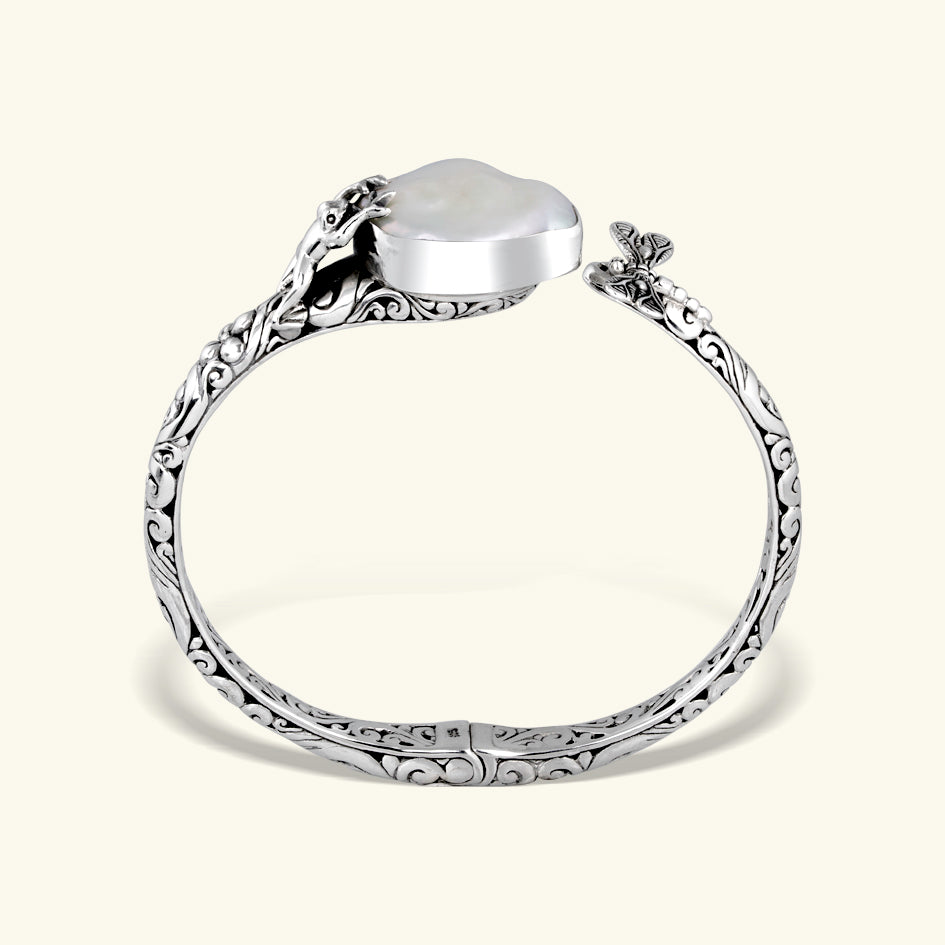 Sterling Silver Frog Engraved Pearl Bracelet sterling silver frog engraved bracelet with baroque freshwater pearl