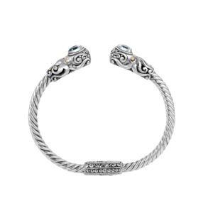 Sculpted octopus terminal details on a twisted rope sterling silver cuff bracelet