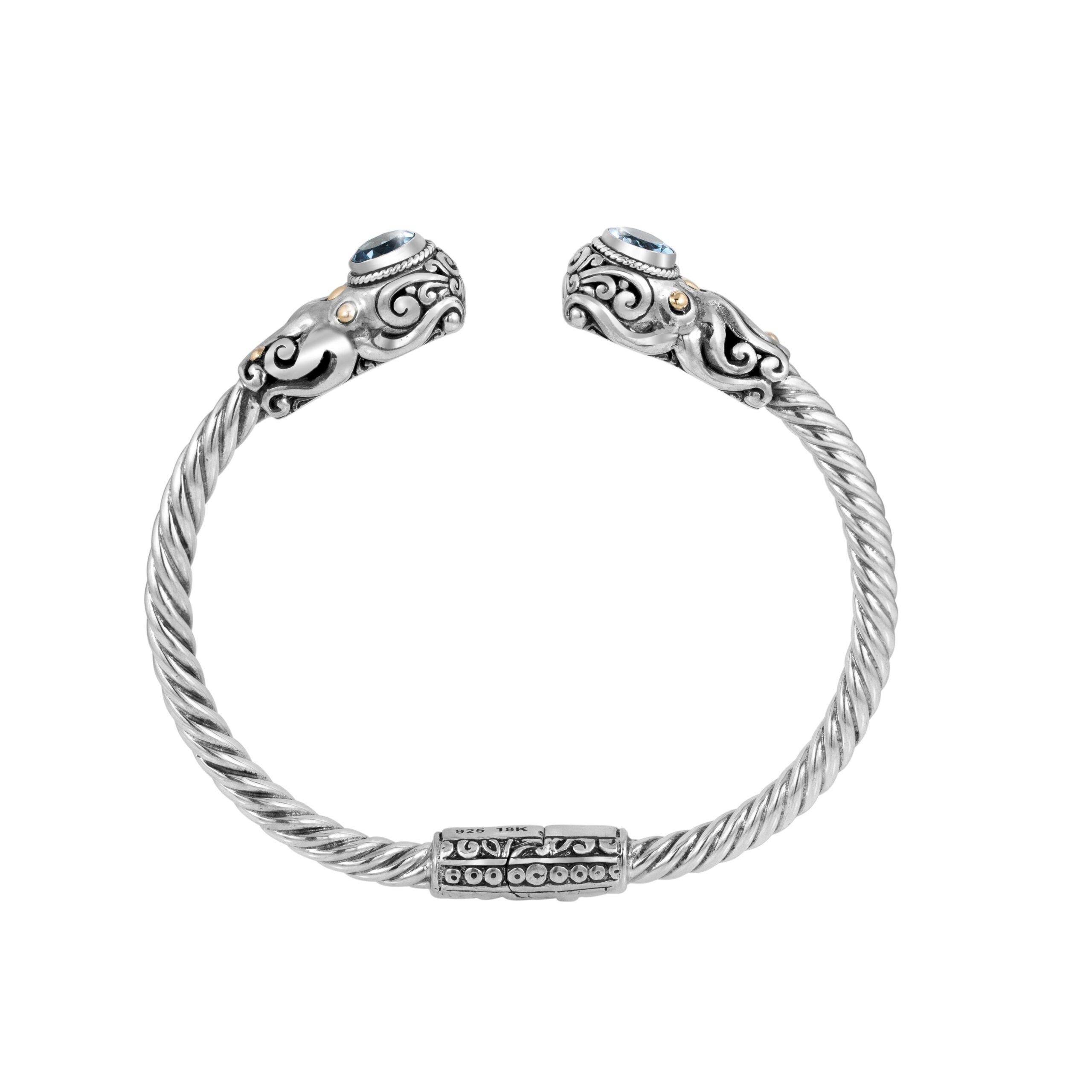 Balinese 925 Sterling Silver Marine-Inspired Cuff Sculpted octopus terminal details on a twisted rope sterling silver cuff bracelet