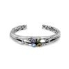 Bamboo Essence open cuff bracelet in 925 sterling silver with sculpted bamboo stalks and four colorful gemstones