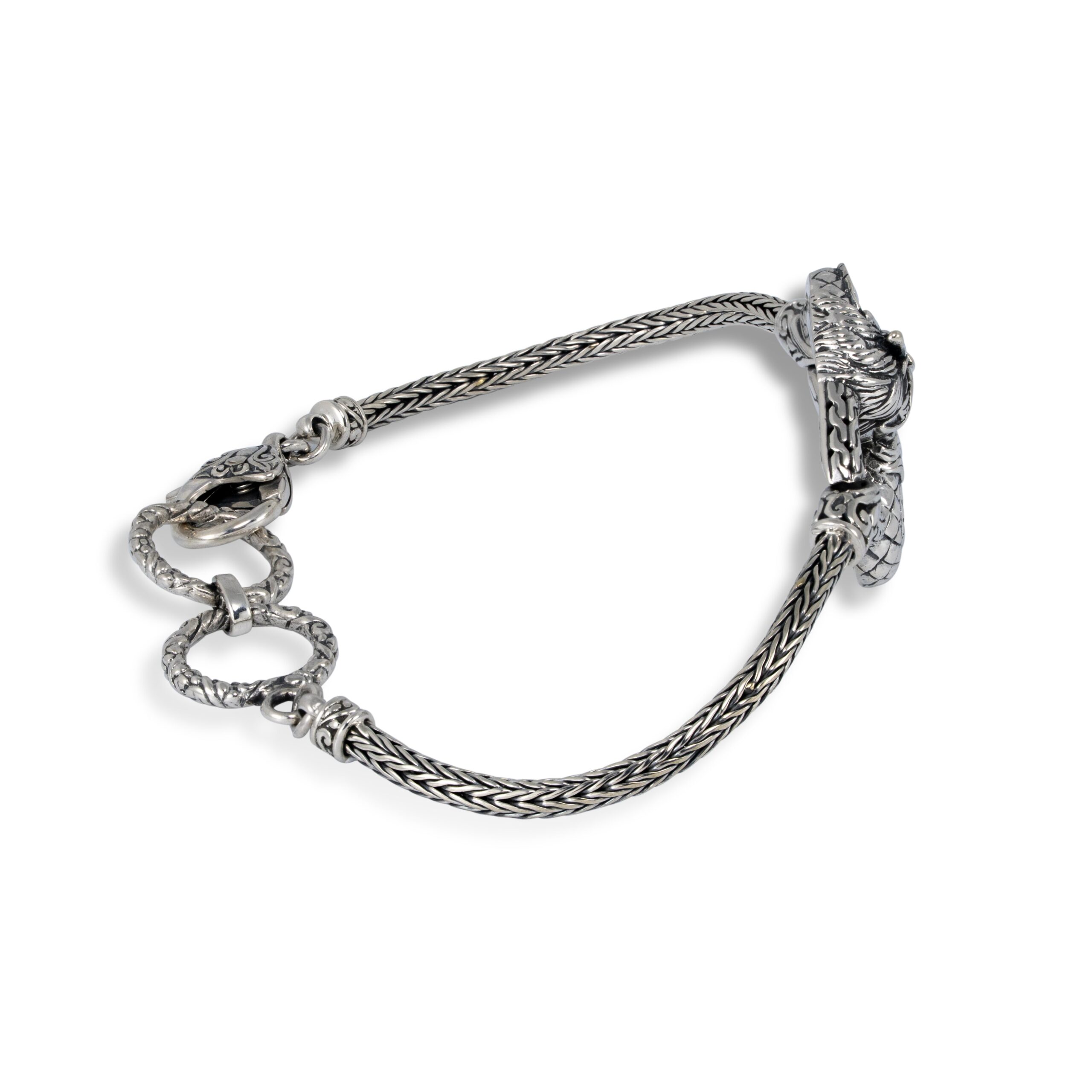 Silver Dragon Balinese Sterling Silver Bracelet silver dragon Balinese 925 sterling silver bracelet with braided chain