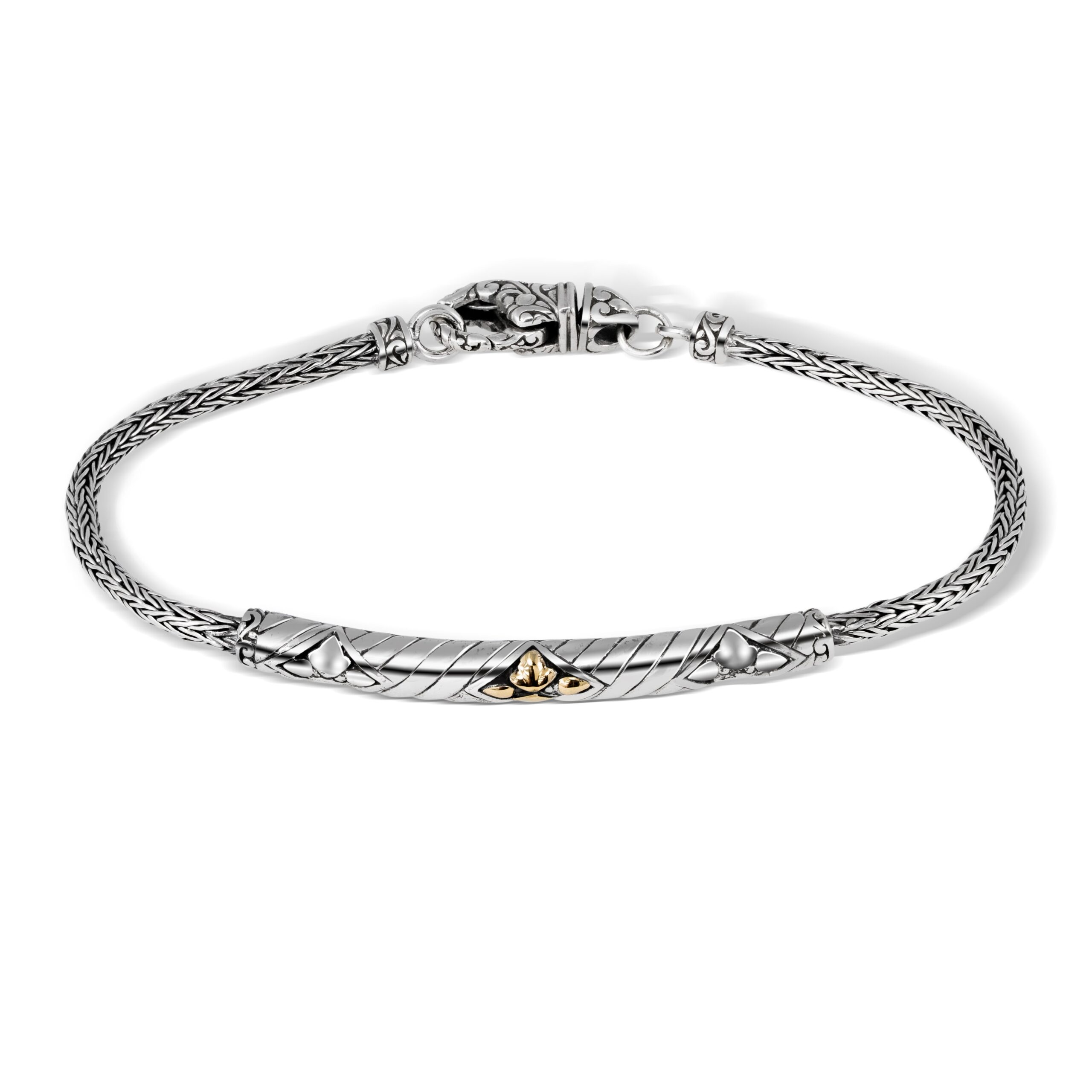 Engraved Sterling Silver Bracelet with 18K Gold Accent engraved sterling silver bracelet with 18K gold accent and ornamental details