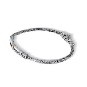 Balinese braided sterling silver bracelet with subtle 18K gold detail