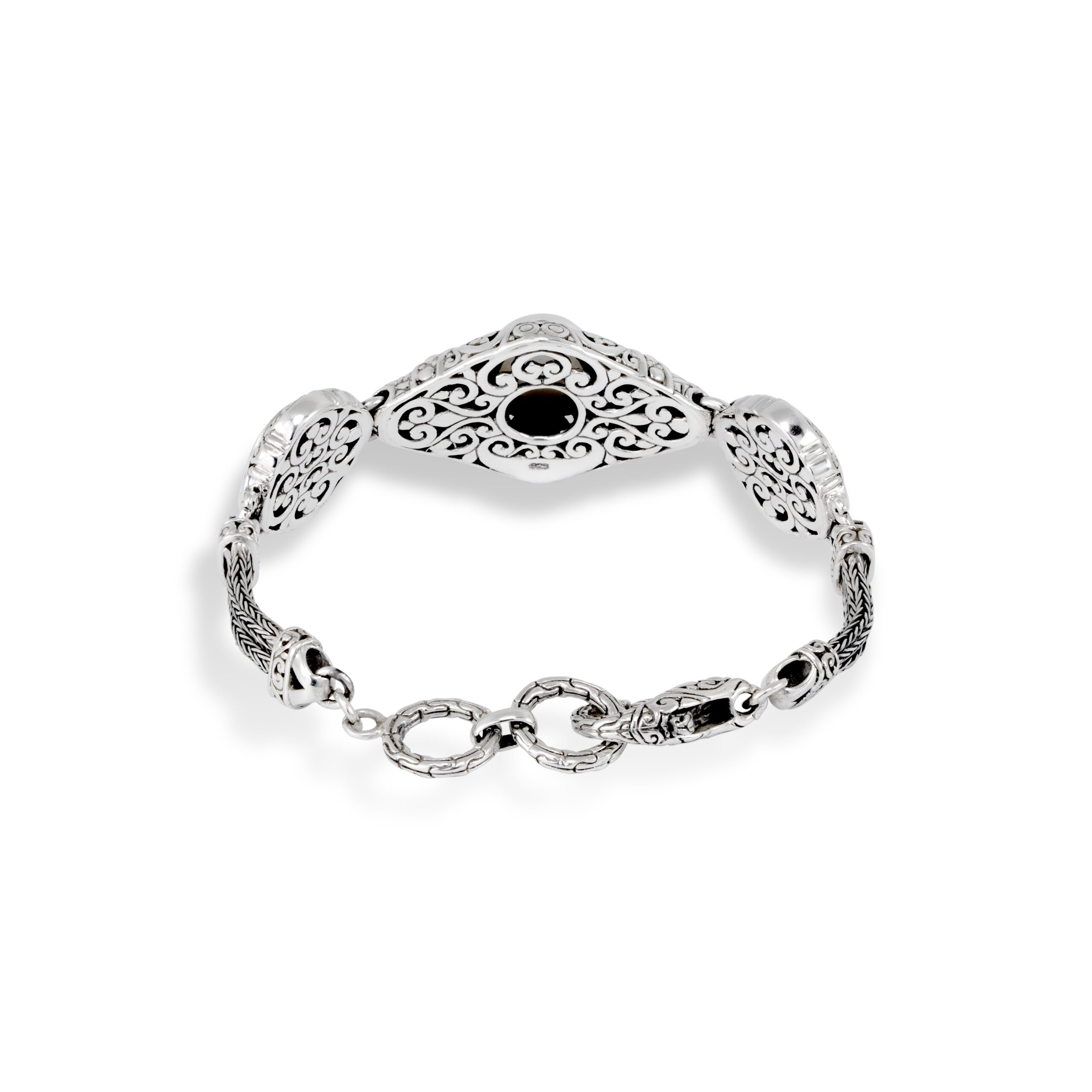 Handmade 925 Silver Bracelet with Intricate Scrollwork handmade 925 sterling silver bracelet with ornate Balinese scrollwork