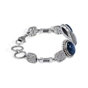 vintage inspired sterling silver bracelet with blue kyanite gemstones