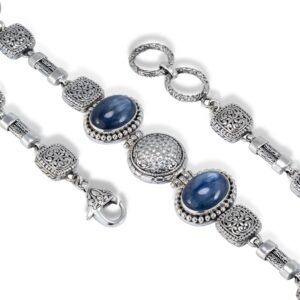 Sterling silver blue kyanite bracelet with Balinese filigree